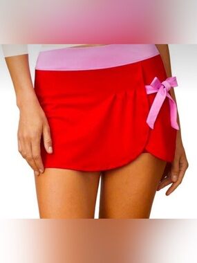 Y2K Fila Red Tennis Skort Mini Skirt Side Tie Bow 30 Love Athletic Preppy Pink M